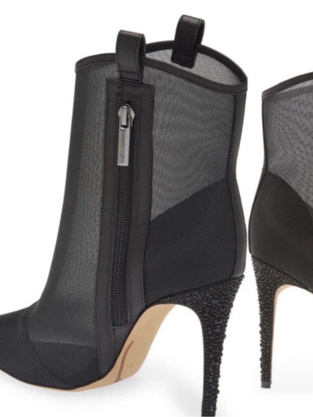 Karl Lagerfeld Black Mesh & Embellished Stiletto Ankle Boots